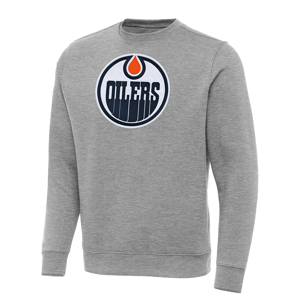 Men's Antigua Heather Gray Edmonton Oilers Big & Tall Victory Crewneck Pullover Sweatshirt