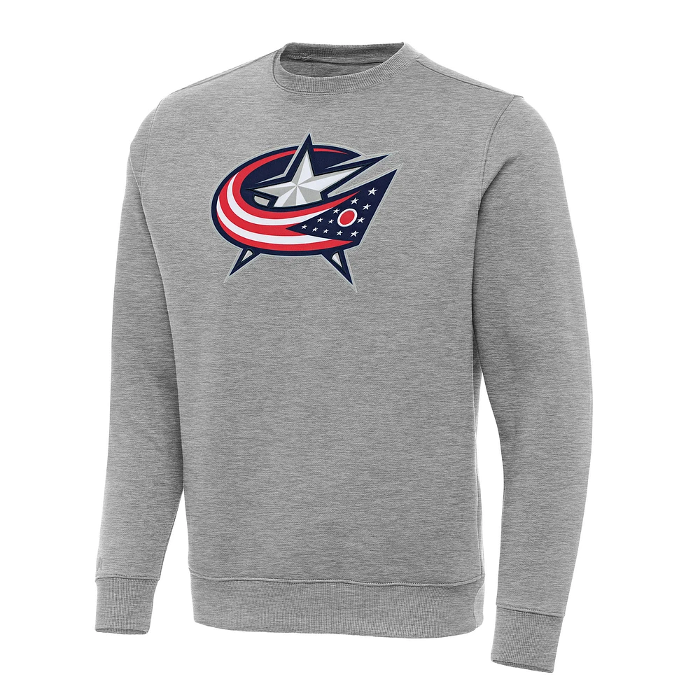 Men's Antigua Heather Gray Columbus Blue Jackets Big & Tall Victory Crewneck Pullover Sweatshirt