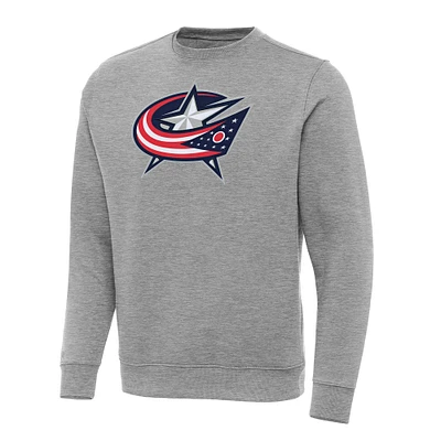 Men's Antigua Heather Gray Columbus Blue Jackets Big & Tall Victory Crewneck Pullover Sweatshirt