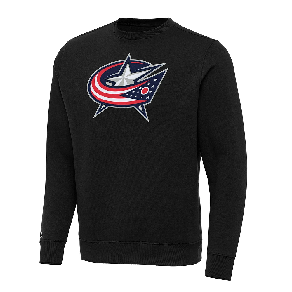 Men's Antigua Black Columbus Blue Jackets Big & Tall Victory Crewneck Pullover Sweatshirt
