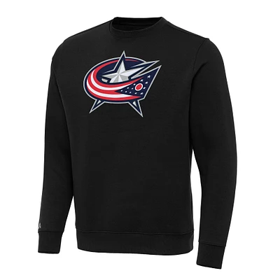 Men's Antigua Black Columbus Blue Jackets Big & Tall Victory Crewneck Pullover Sweatshirt