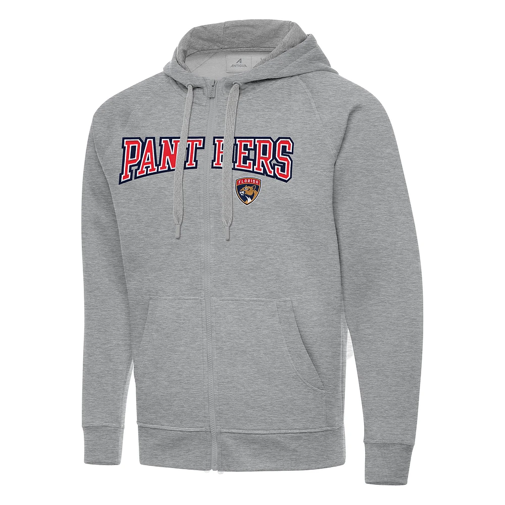 Men's Antigua Heather Gray Florida Panthers Big & Tall Victory Full-Zip Hoodie