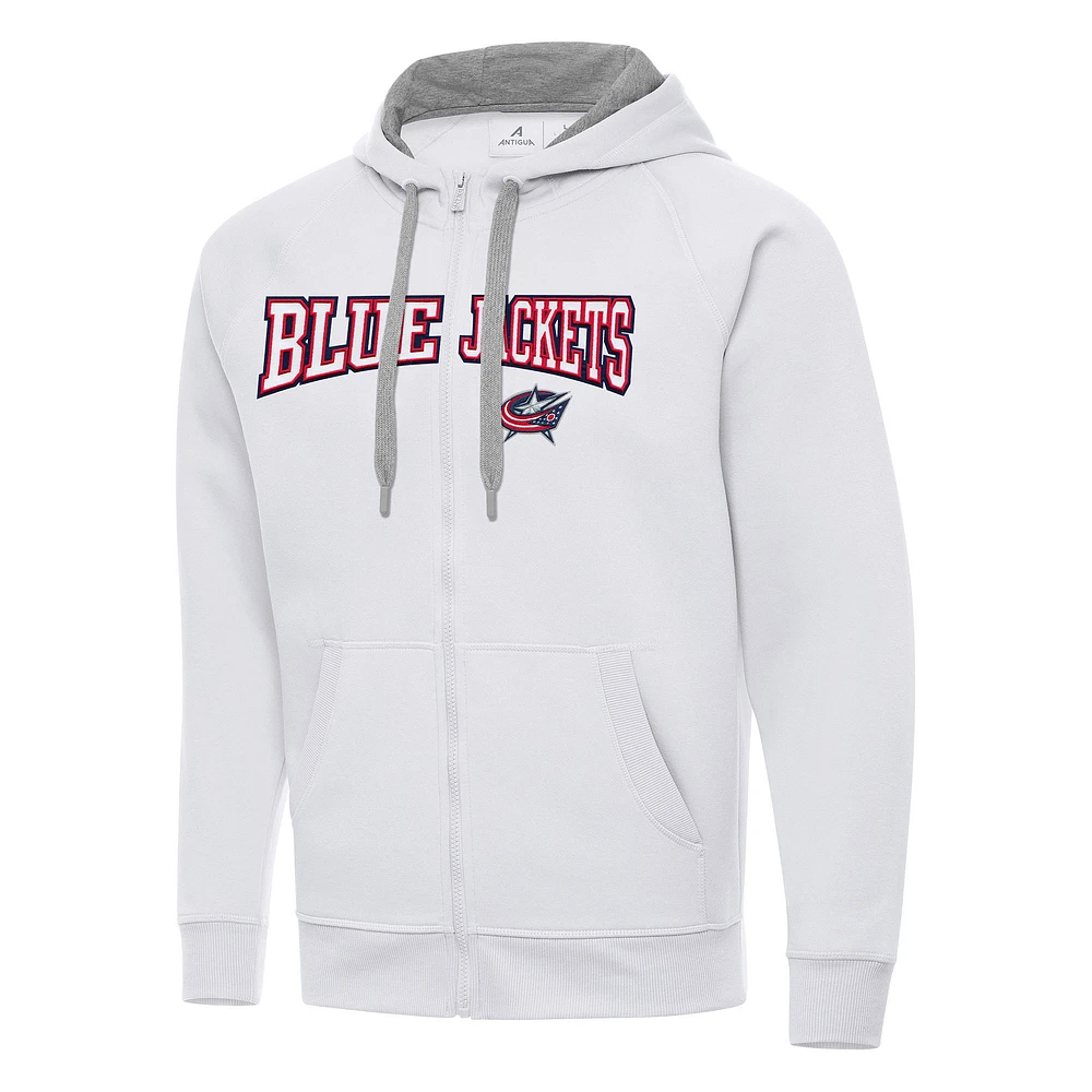 Men's Antigua White Columbus Blue Jackets Big & Tall Victory Full-Zip Hoodie