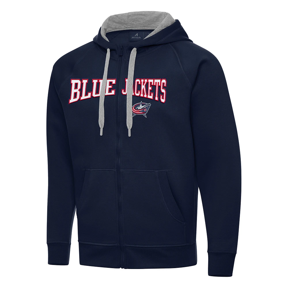 Men's Antigua Navy Columbus Blue Jackets Big & Tall Victory Full-Zip Hoodie