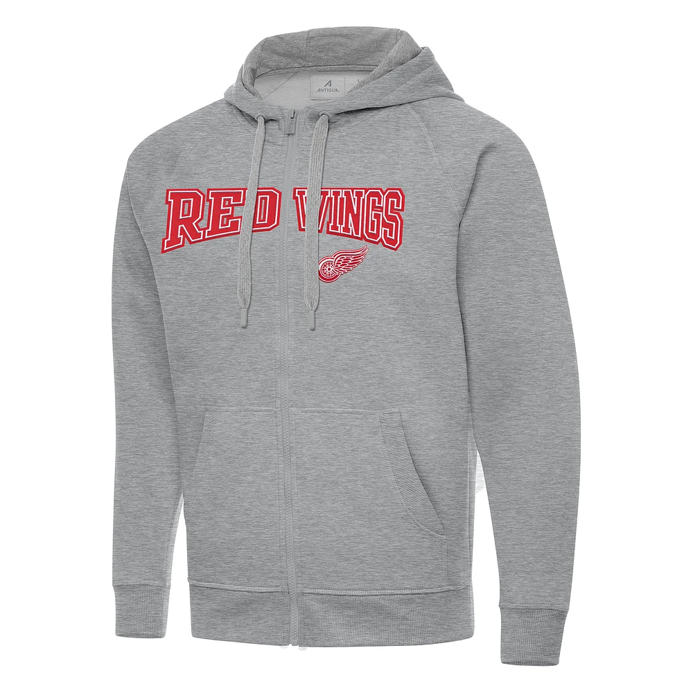 Men's Antigua Heather Gray Detroit Red Wings Big & Tall Victory Full-Zip Hoodie