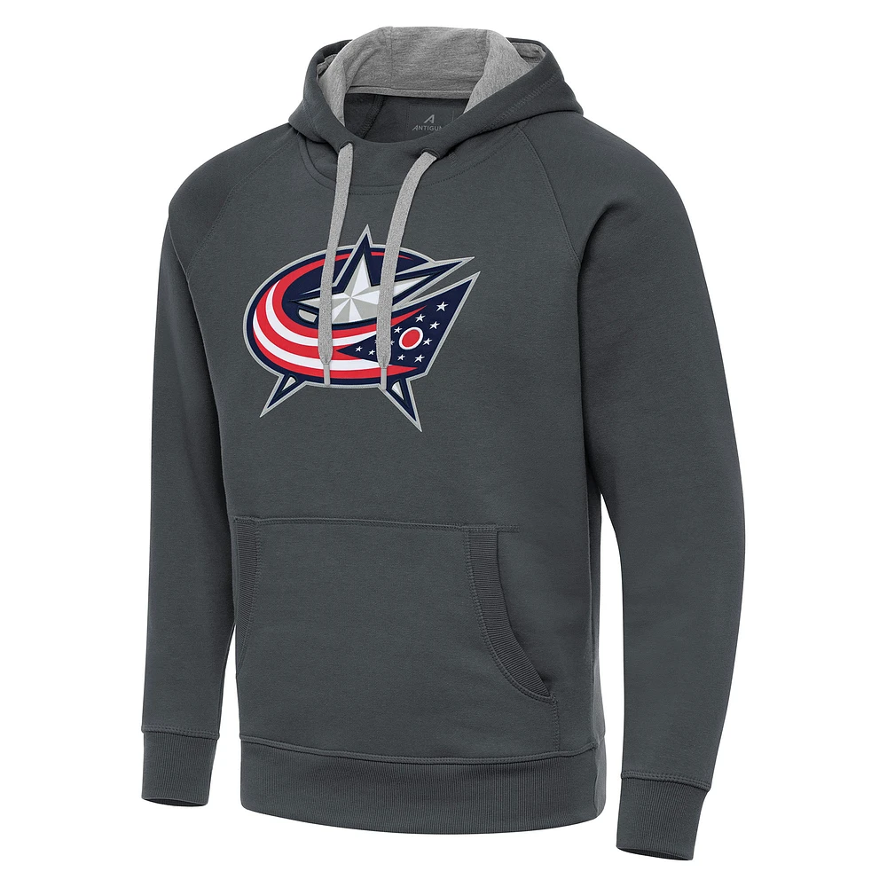 Men's Antigua Charcoal Columbus Blue Jackets Big & Tall Victory Pullover Hoodie