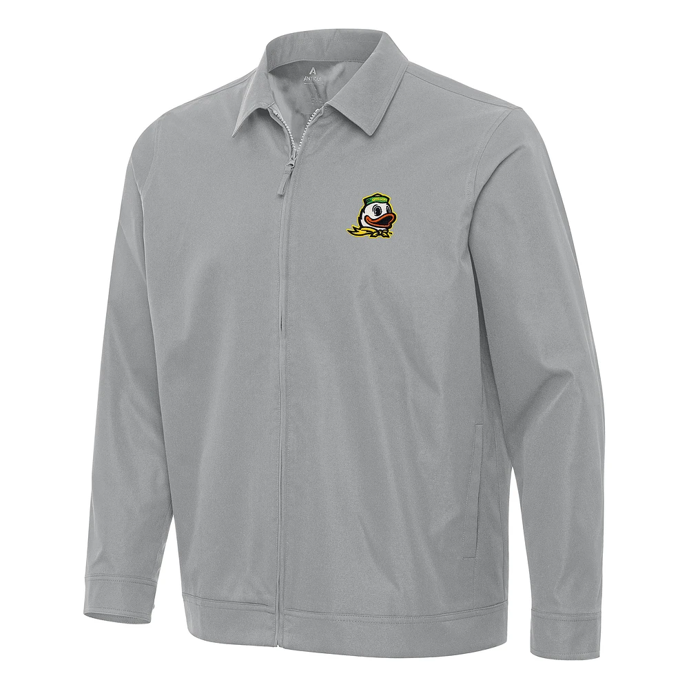 Men's Antigua Gray Oregon Ducks Pivot Full-Zip Jacket