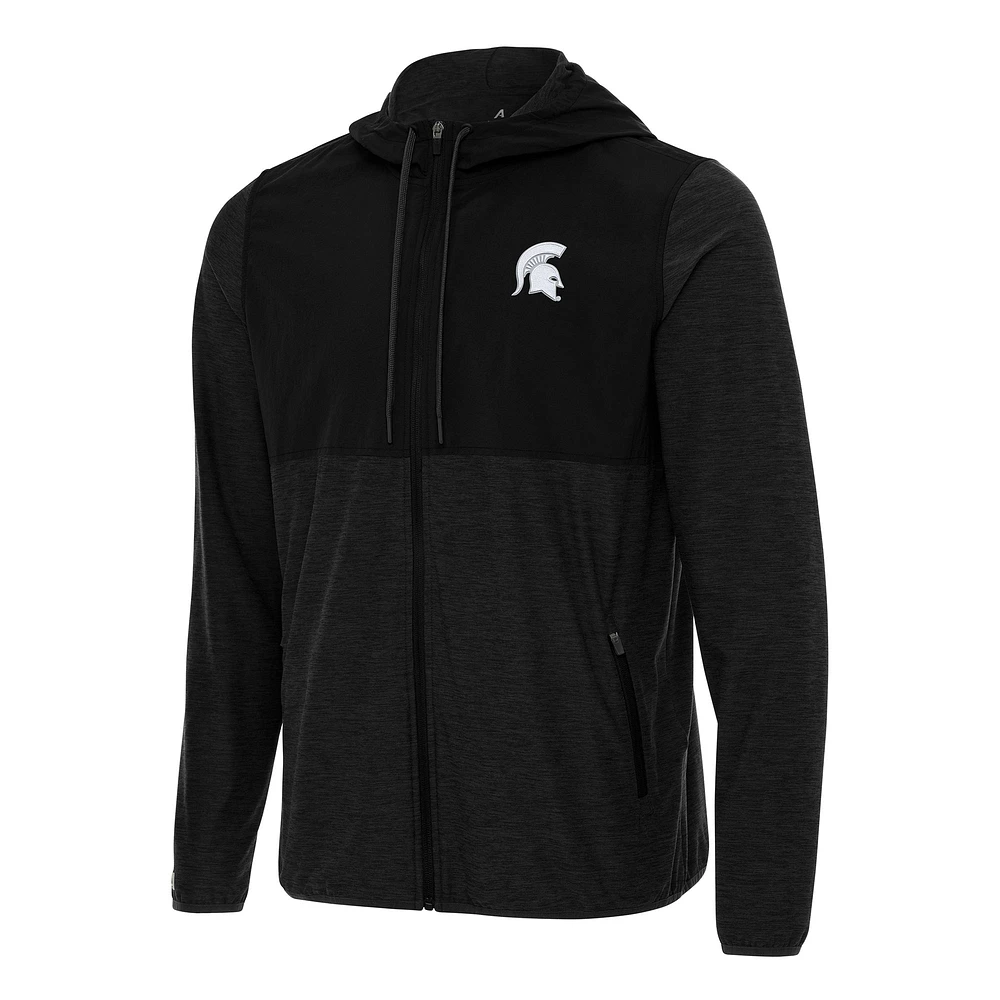 Men's Antigua Black Michigan State Spartans Sway Full-Zip Hoodie