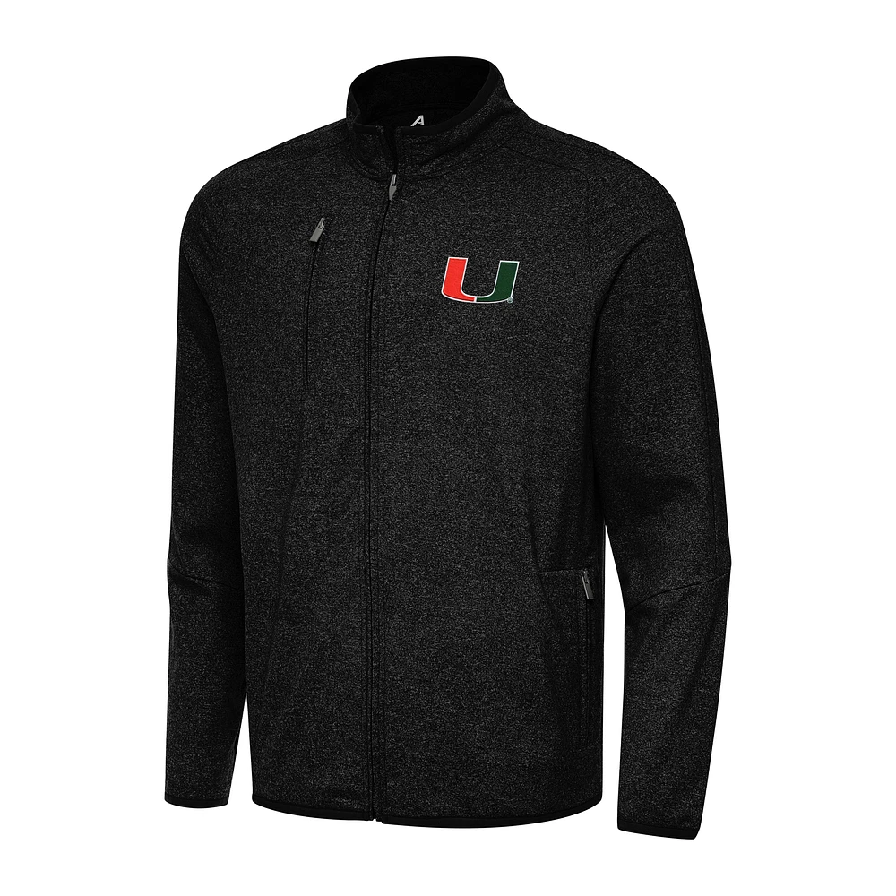 Men's Antigua Heather Black Miami Hurricanes Hold-Up Full-Zip Tri-Blend Jacket