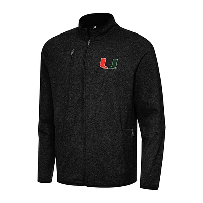 Men's Antigua Heather Black Miami Hurricanes Hold-Up Full-Zip Tri-Blend Jacket
