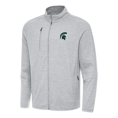 Men's Antigua Heather Gray Michigan State Spartans Hold-Up Full-Zip Tri-Blend Jacket