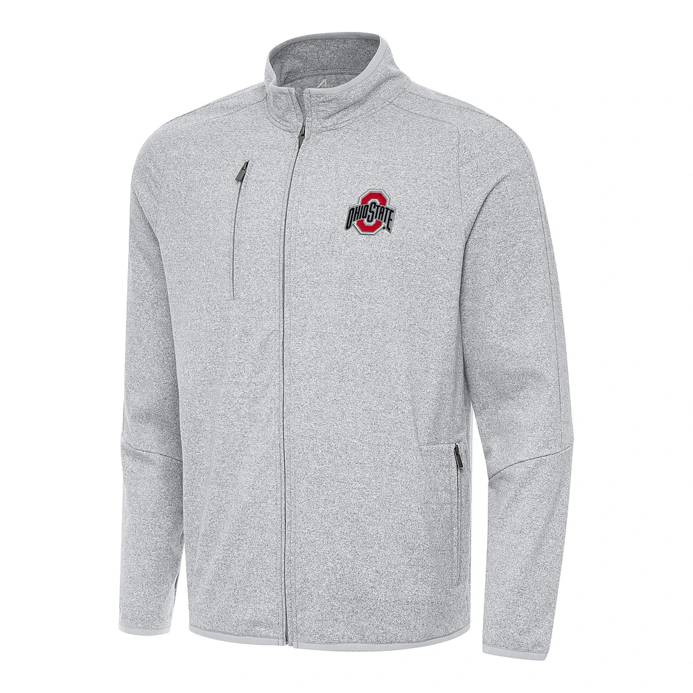 Men's Antigua Heather Gray Ohio State Buckeyes Hold-Up Full-Zip Tri-Blend Jacket