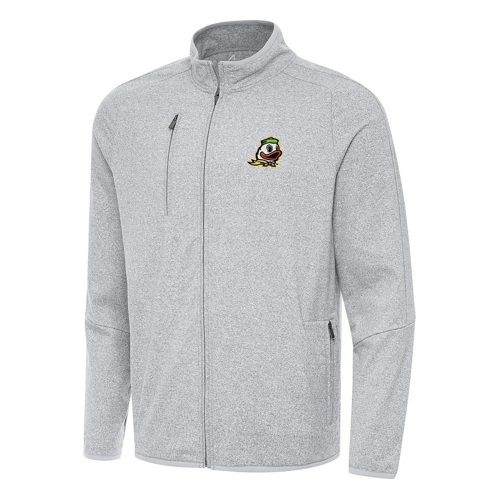 Men's Antigua Heather Gray Oregon Ducks Hold-Up Full-Zip Tri-Blend Jacket