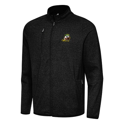 Men's Antigua Heather Black Oregon Ducks Hold-Up Full-Zip Tri-Blend Jacket