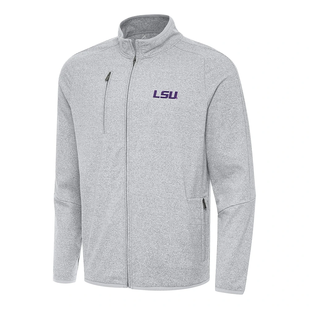 Men's Antigua Heather Gray LSU Tigers Hold-Up Full-Zip Tri-Blend Jacket
