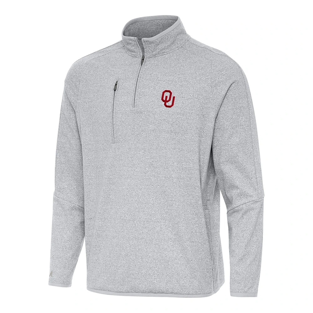 Men's Antigua Heather Gray Oklahoma Sooners Certain Quarter-Zip Tri-Blend Sweatshirt