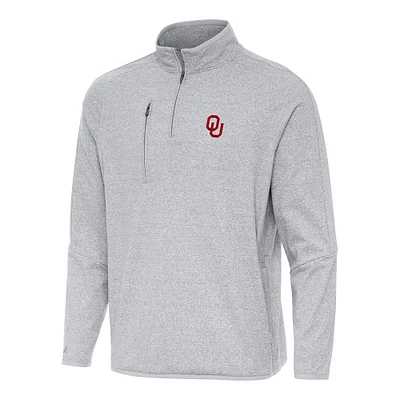 Men's Antigua Heather Gray Oklahoma Sooners Certain Quarter-Zip Tri-Blend Sweatshirt