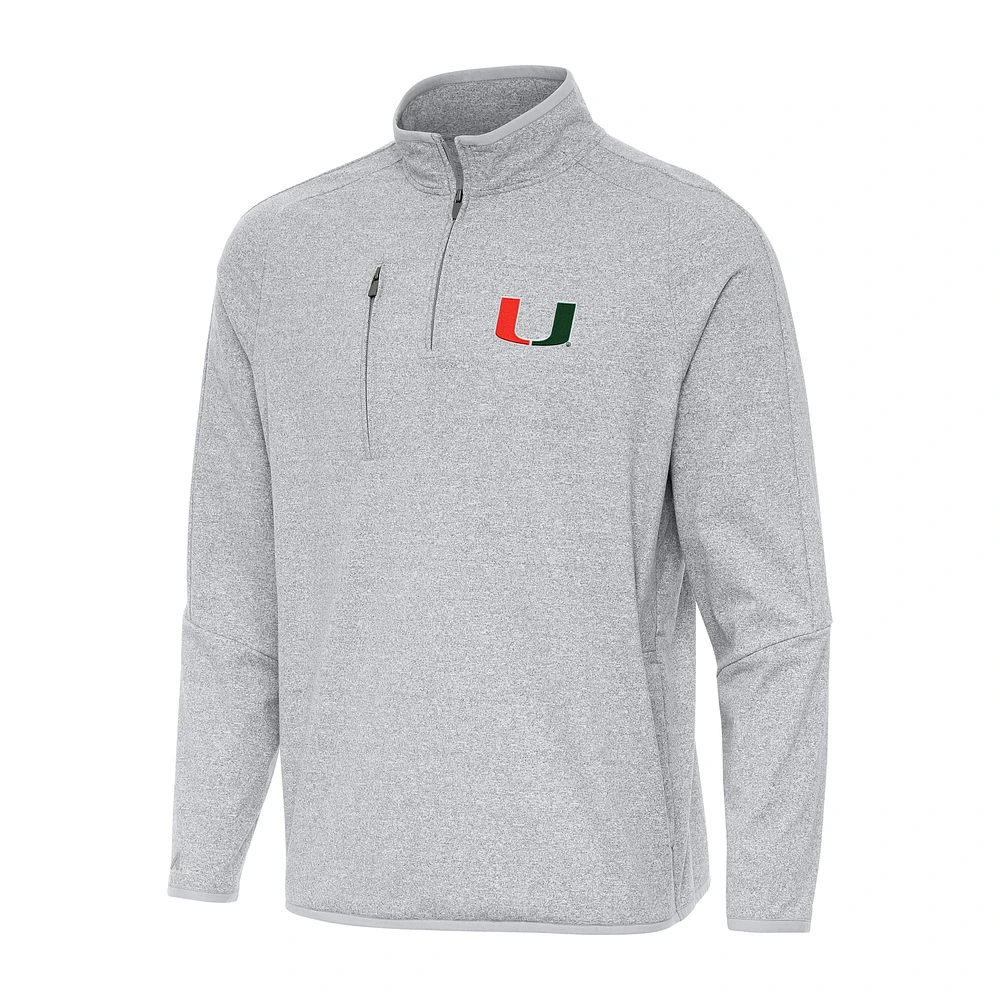Men's Antigua Heather Gray Miami Hurricanes Certain Quarter-Zip Tri-Blend Sweatshirt
