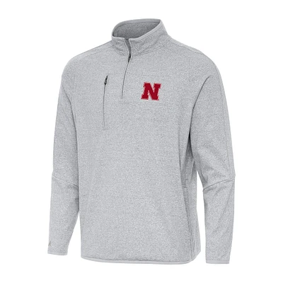 Men's Antigua Heather Gray Nebraska Huskers Certain Quarter-Zip Tri-Blend Sweatshirt
