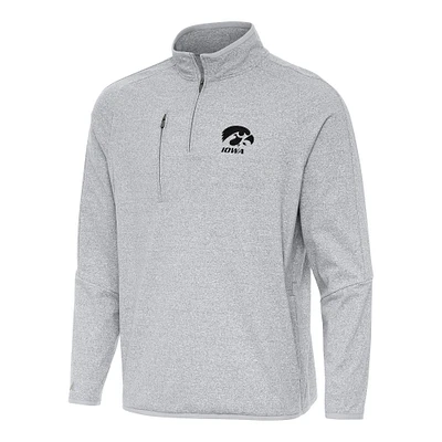 Men's Antigua Heather Gray Iowa Hawkeyes Certain Quarter-Zip Tri-Blend Sweatshirt