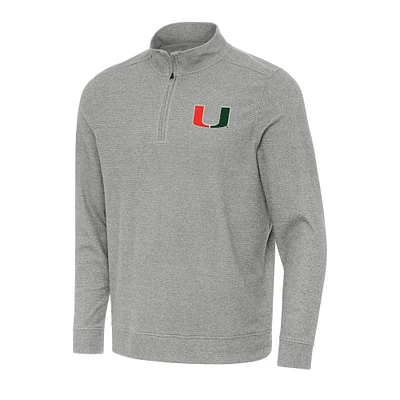 Men's Antigua Heather Gray Miami Hurricanes Subtle Quarter-Zip Sweatshirt