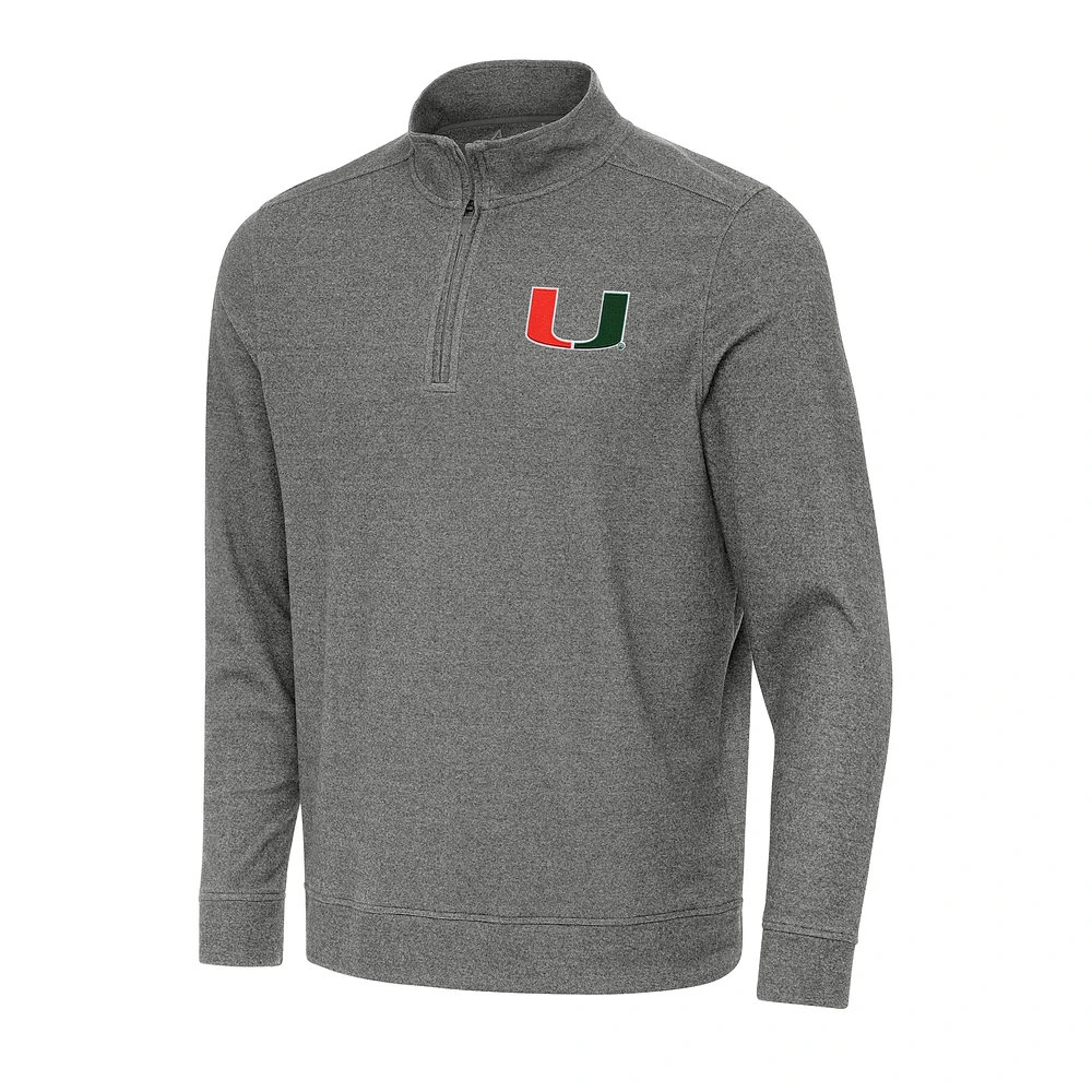 Men's Antigua Heather Black Miami Hurricanes Subtle Quarter-Zip Sweatshirt