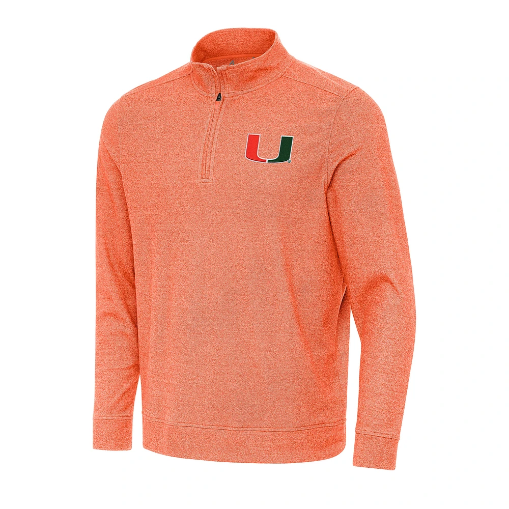 Men's Antigua Heather Orange Miami Hurricanes Subtle Quarter-Zip Sweatshirt