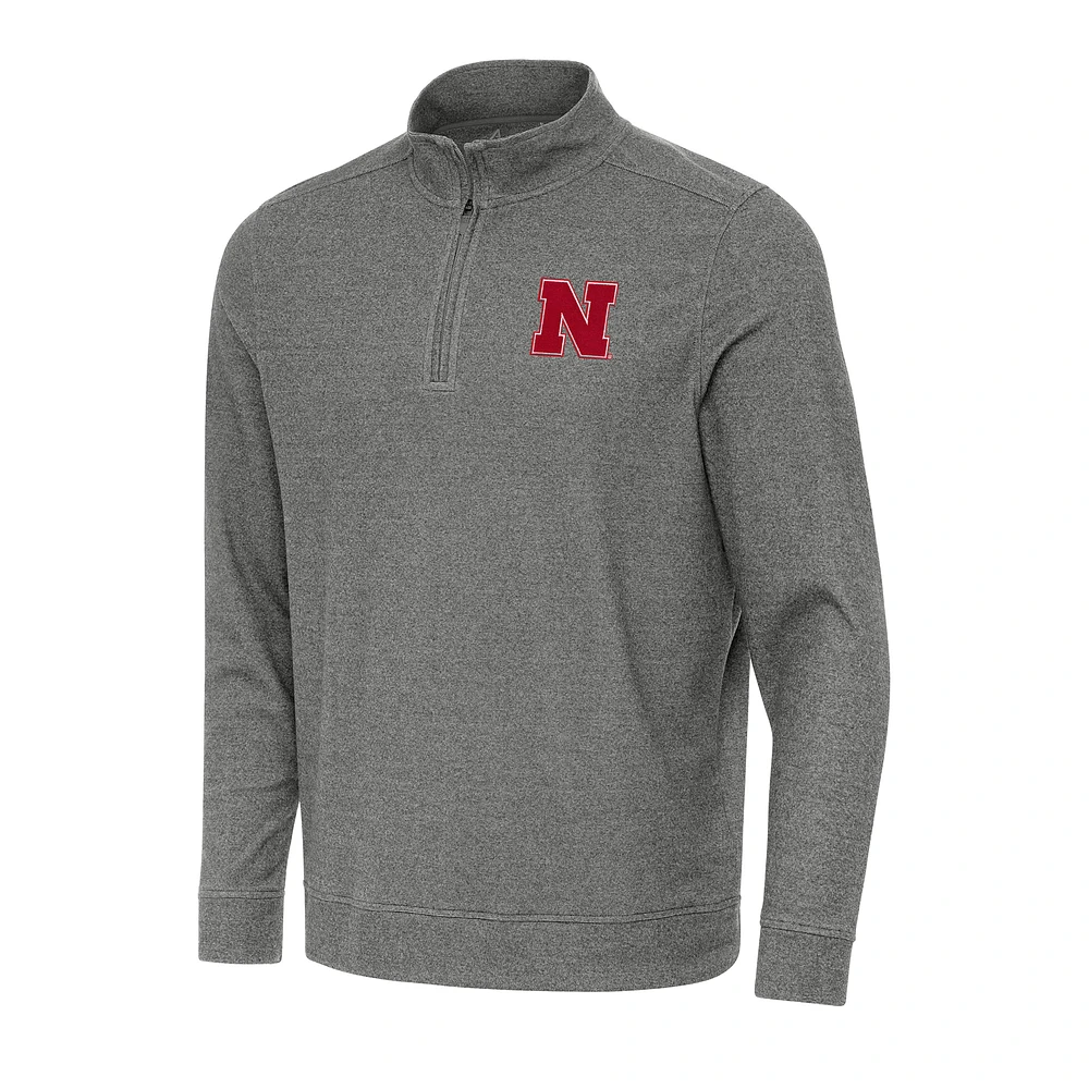 Men's Antigua Heather Black Nebraska Huskers Subtle Quarter-Zip Sweatshirt