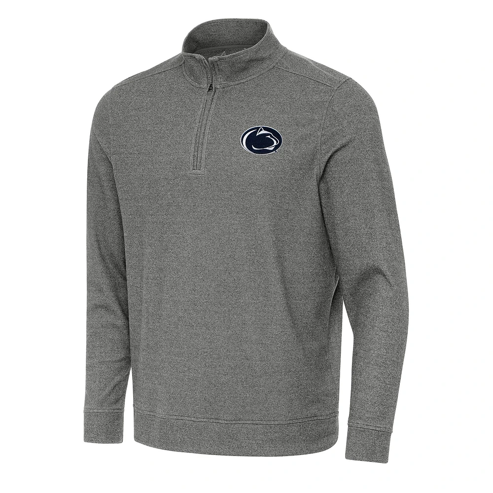 Men's Antigua Heather Black Penn State Nittany Lions Subtle Quarter-Zip Sweatshirt
