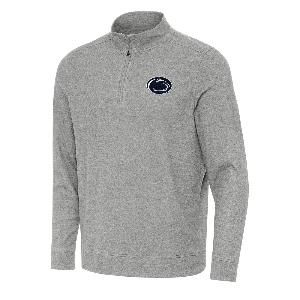 Men's Antigua Heather Gray Penn State Nittany Lions Subtle Quarter-Zip Sweatshirt