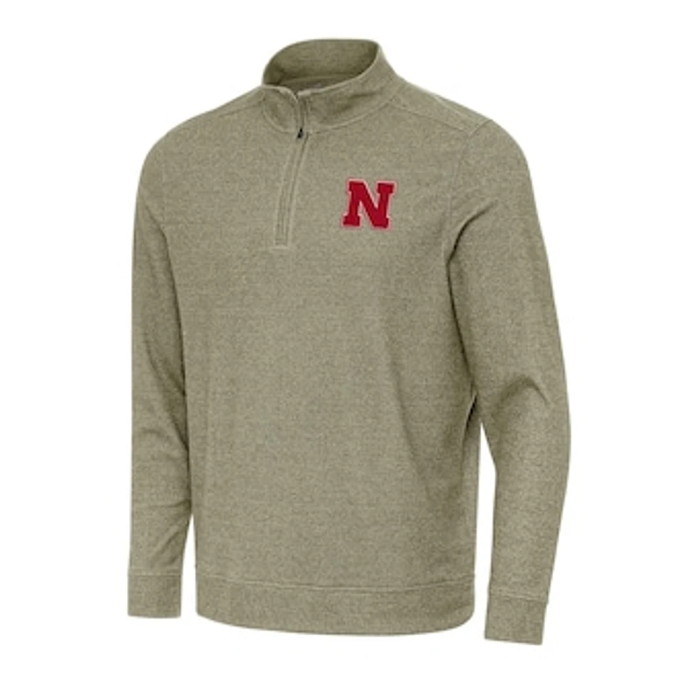 Men's Antigua Olive Nebraska Huskers Subtle Quarter-Zip Sweatshirt
