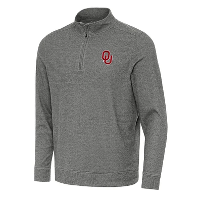 Men's Antigua Heather Black Oklahoma Sooners Subtle Quarter-Zip Sweatshirt