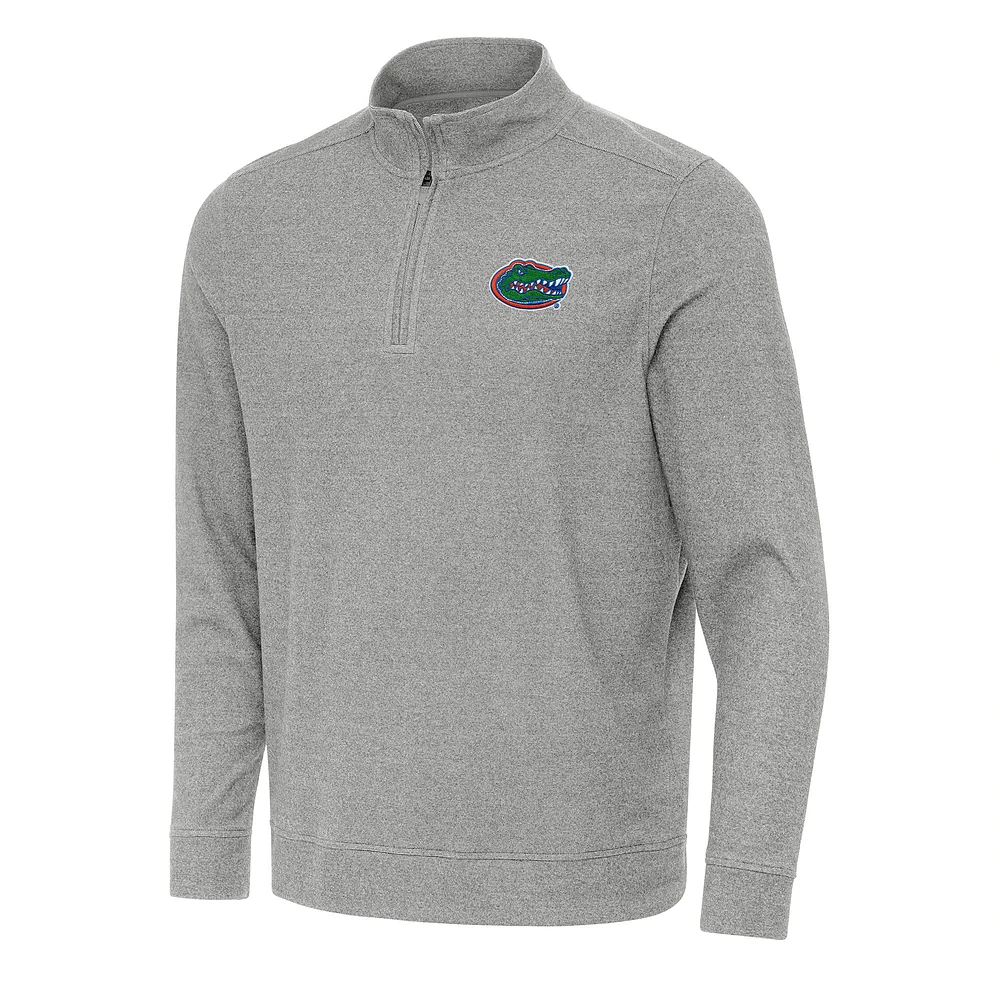Men's Antigua Heather Gray Florida Gators Subtle Quarter-Zip Sweatshirt