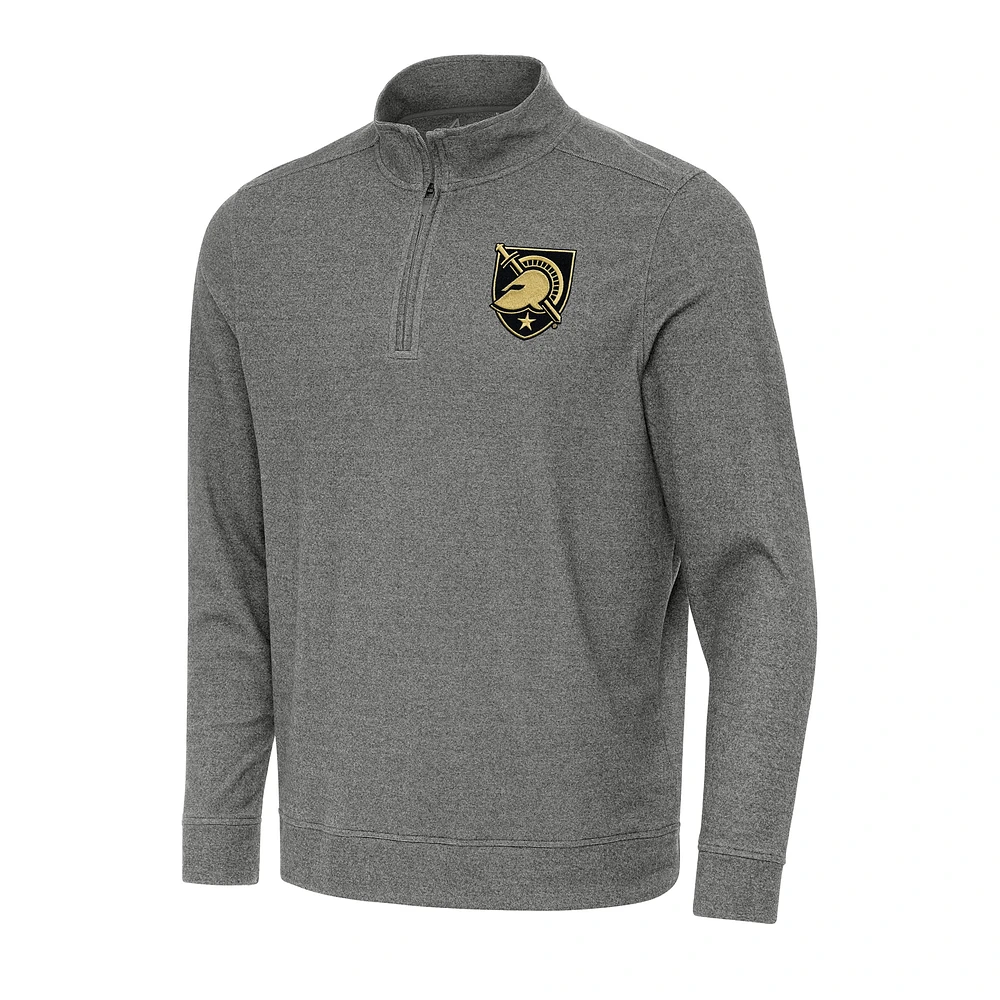 Men's Antigua Heather Black Army Knights Subtle Quarter-Zip Sweatshirt