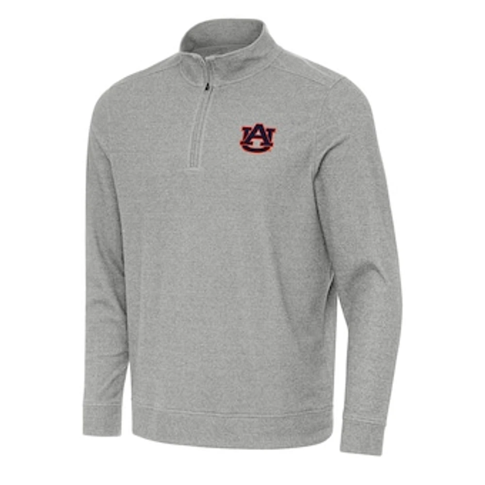 Men's Antigua Heather Gray Auburn Tigers Subtle Quarter-Zip Sweatshirt