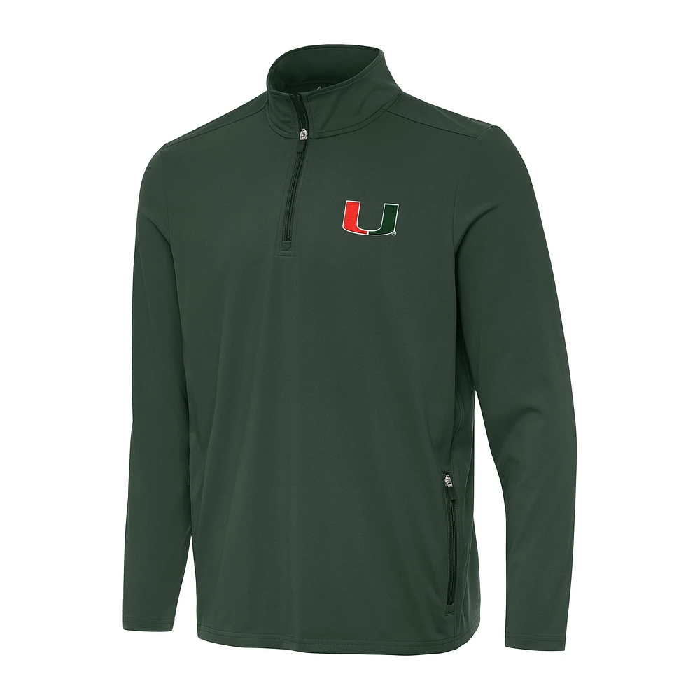 Men's Antigua Hunter Green Miami Hurricanes Perilous Quarter-Zip Sweatshirt