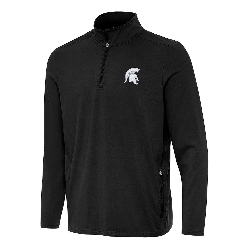 Men's Antigua Black Michigan State Spartans Perilous Quarter-Zip Sweatshirt