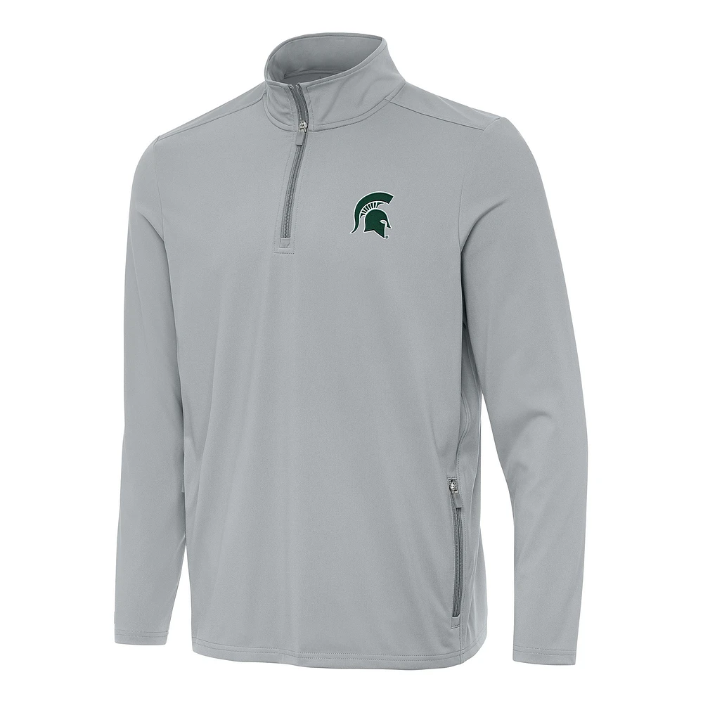 Men's Antigua Gray Michigan State Spartans Perilous Quarter-Zip Sweatshirt