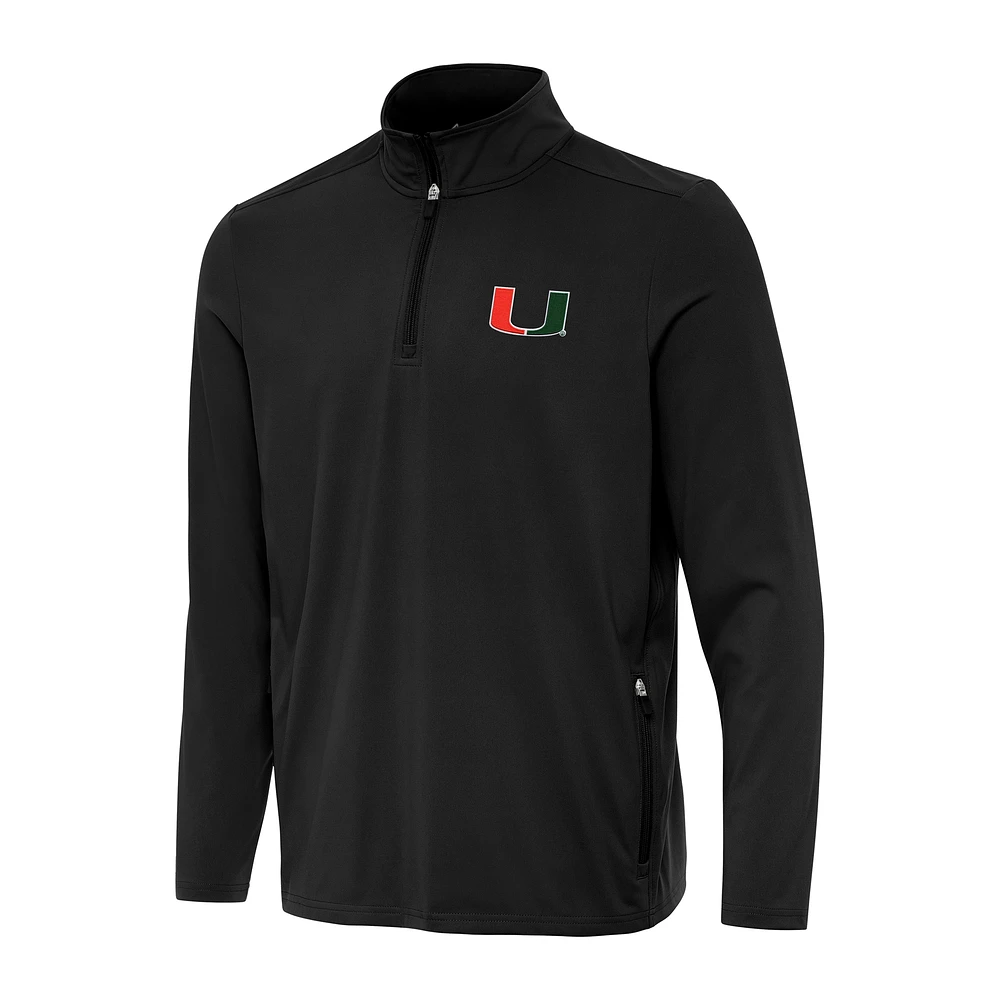 Men's Antigua Black Miami Hurricanes Perilous Quarter-Zip Sweatshirt
