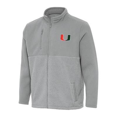 Men's Antigua Gray Miami Hurricanes Daily Fused Full-Zip Jacket
