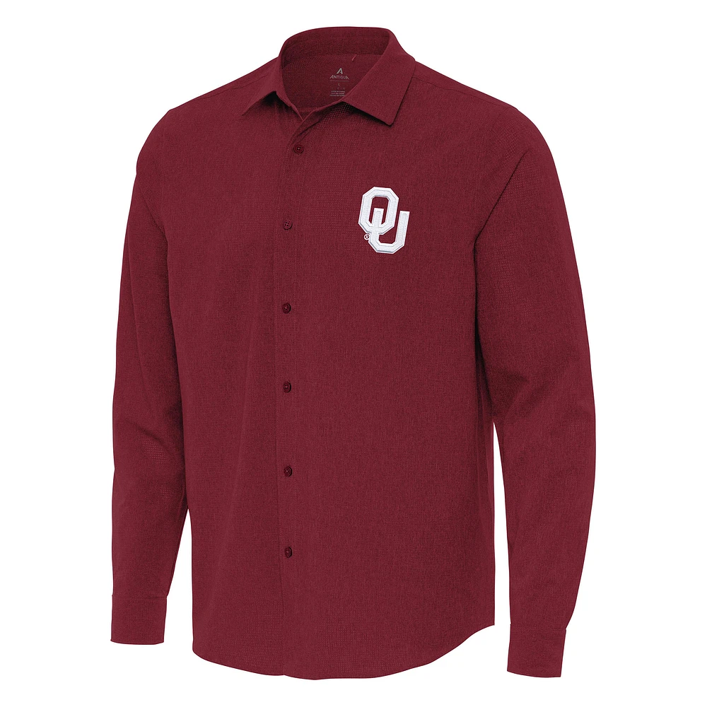 Men's Antigua Cardinal Oklahoma Sooners Exposure Woven Long Sleeve Button-Up Shirt
