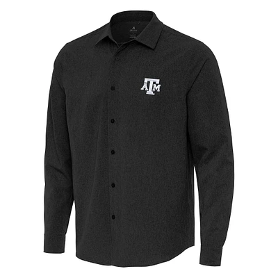 Men's Antigua Black Texas A&M Aggies Exposure Woven Long Sleeve Button-Up Shirt