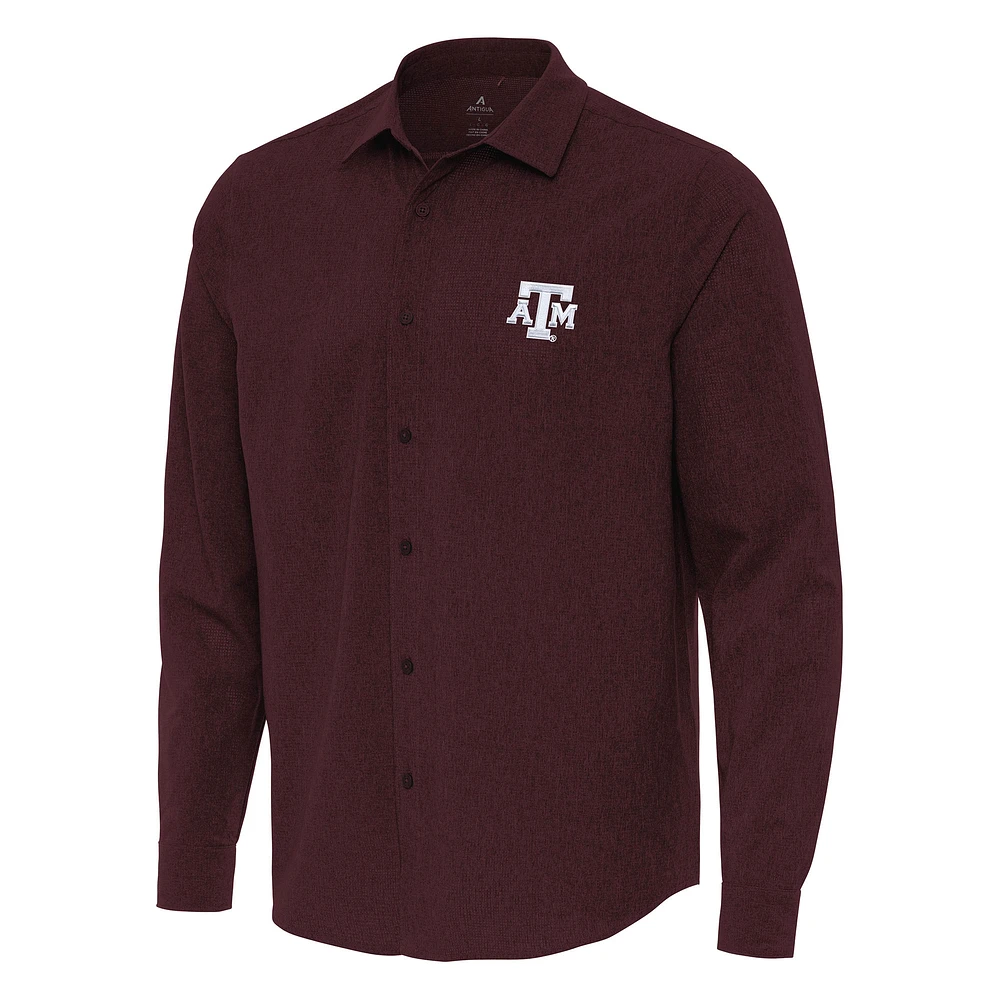 Men's Antigua Maroon Texas A&M Aggies Exposure Woven Long Sleeve Button-Up Shirt