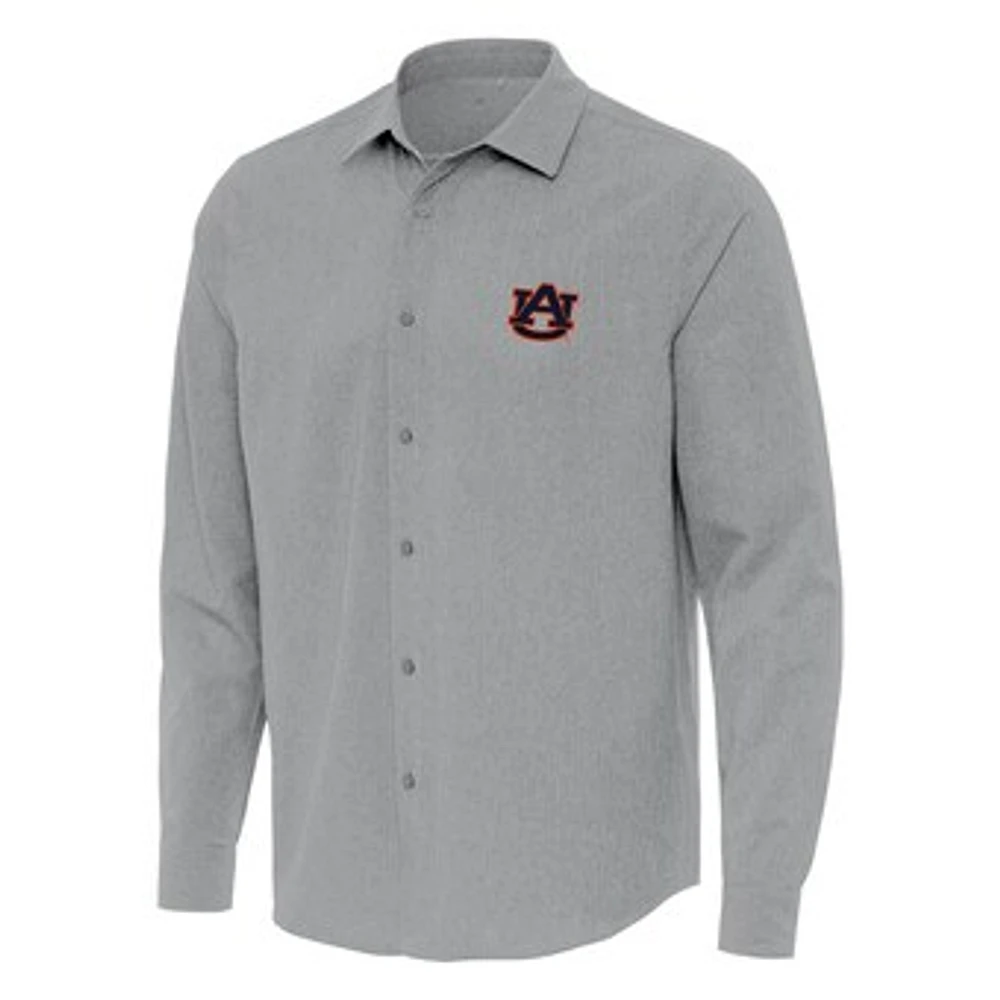 Men's Antigua Gray Auburn Tigers Exposure Woven Long Sleeve Button-Up Shirt