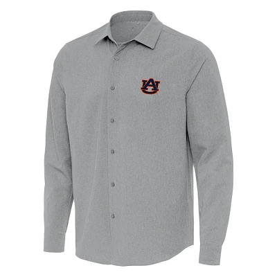 Men's Antigua Gray Auburn Tigers Exposure Woven Long Sleeve Button-Up Shirt