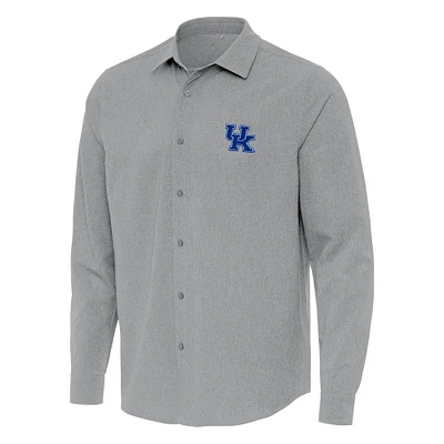Men's Antigua Gray Kentucky Wildcats Exposure Woven Long Sleeve Button-Up Shirt