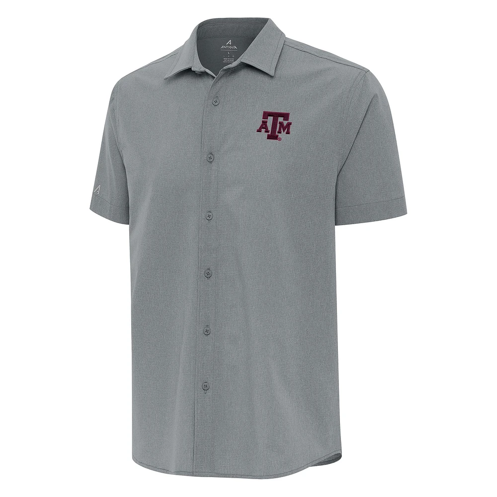 Men's Antigua Gray Texas A&M Aggies Activate Woven Short Sleeve Button-Down Shirt