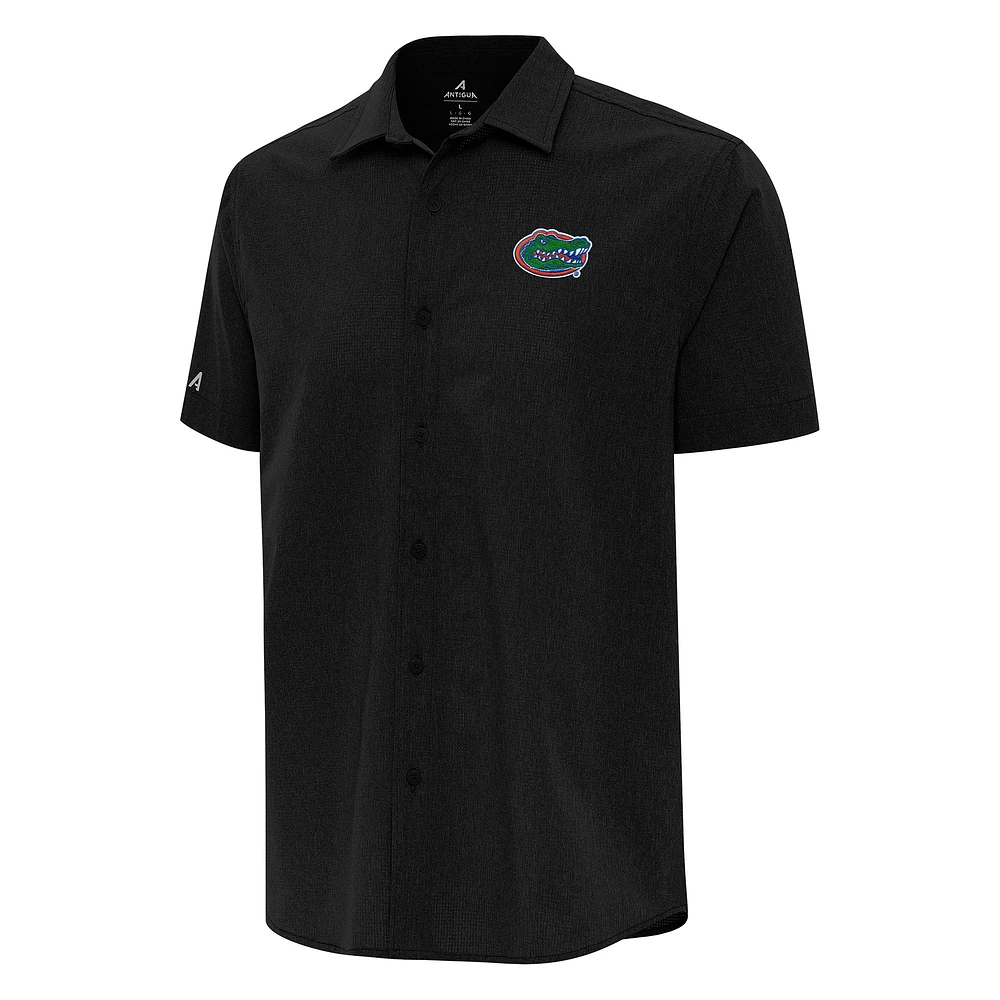 Men's Antigua Black Florida Gators Activate Woven Short Sleeve Button-Down Shirt