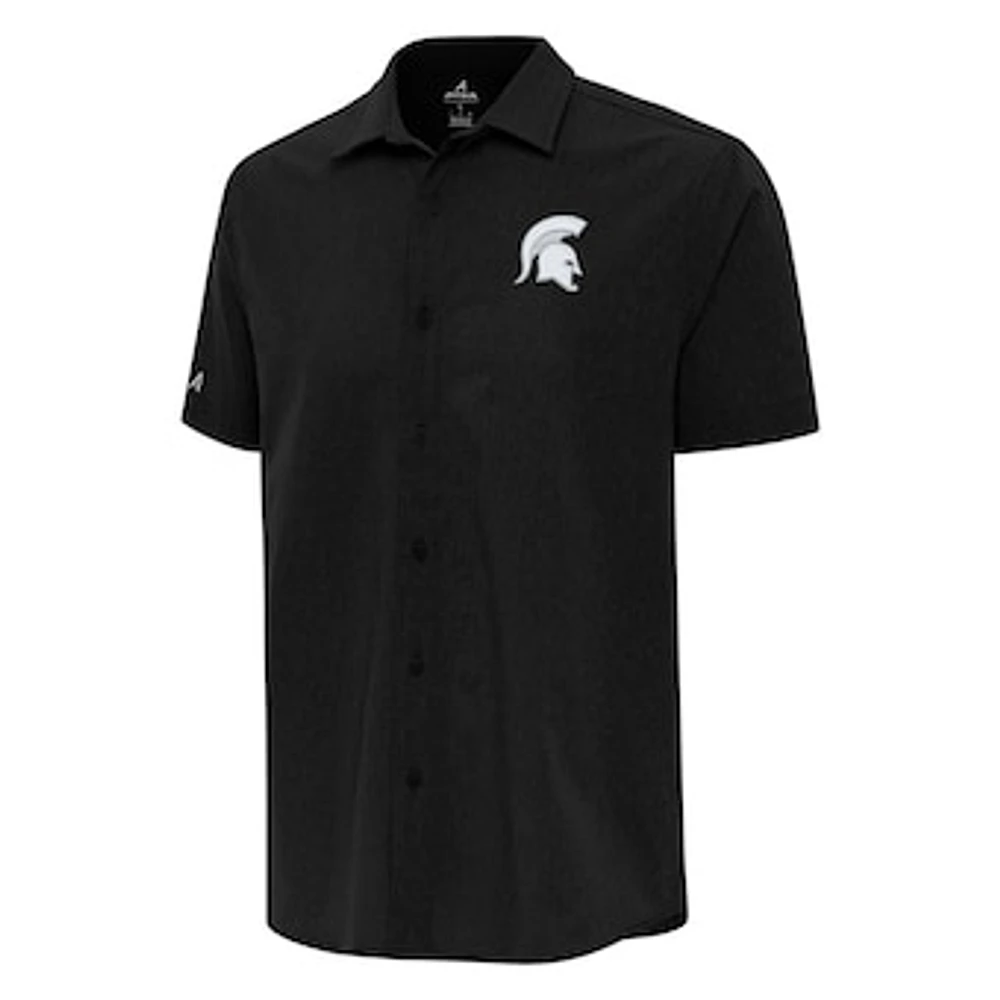 Men's Antigua Black Michigan State Spartans Activate Woven Short Sleeve Button-Down Shirt