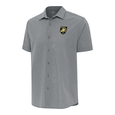 Men's Antigua Gray Army Black Knights Activate Woven Short Sleeve Button-Down Shirt